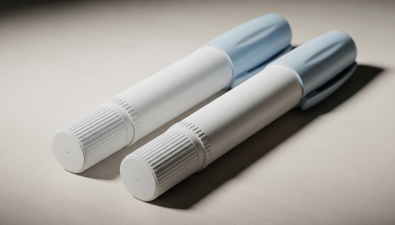 Two injection pens side by side on a clinic counter